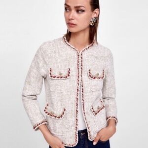 Zara Tweed Blazer with Burgundy Trim